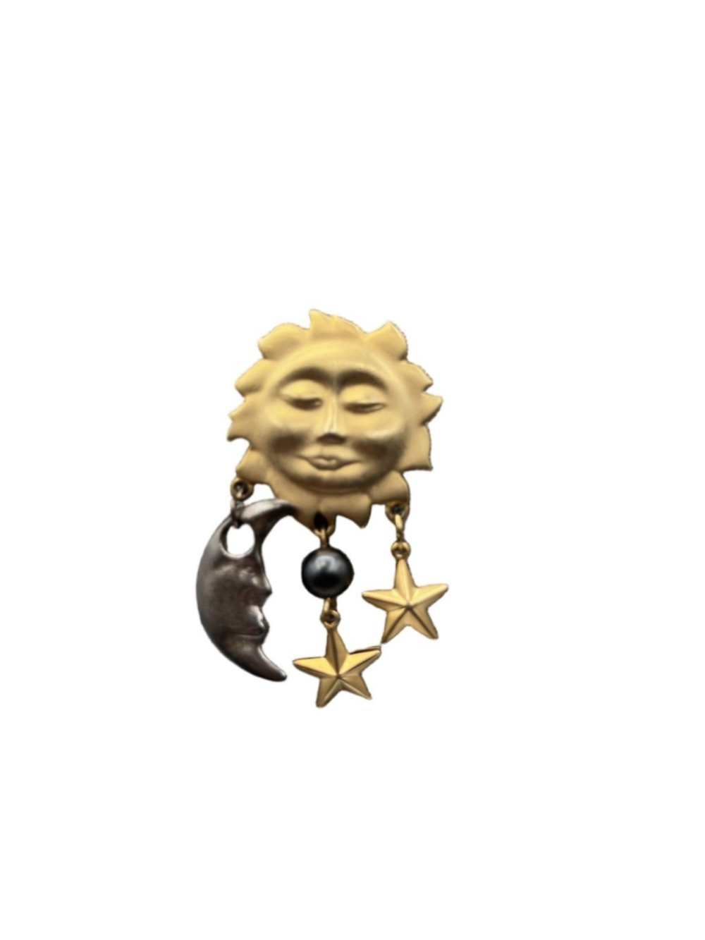 Brooch Pin Sun Moon Stars Whimsical 90’s Vintage Gold Tone